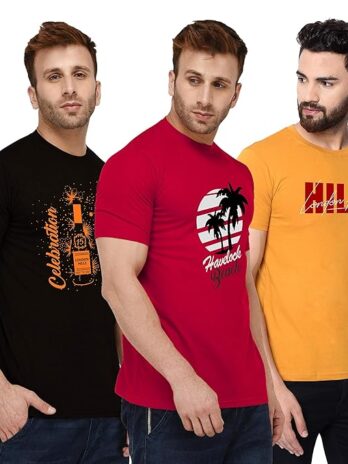 London Hills Men’s Half Sleeve Cotton Blend Round Neck Printed Regular Fit T-Shirts (Pack of 3)